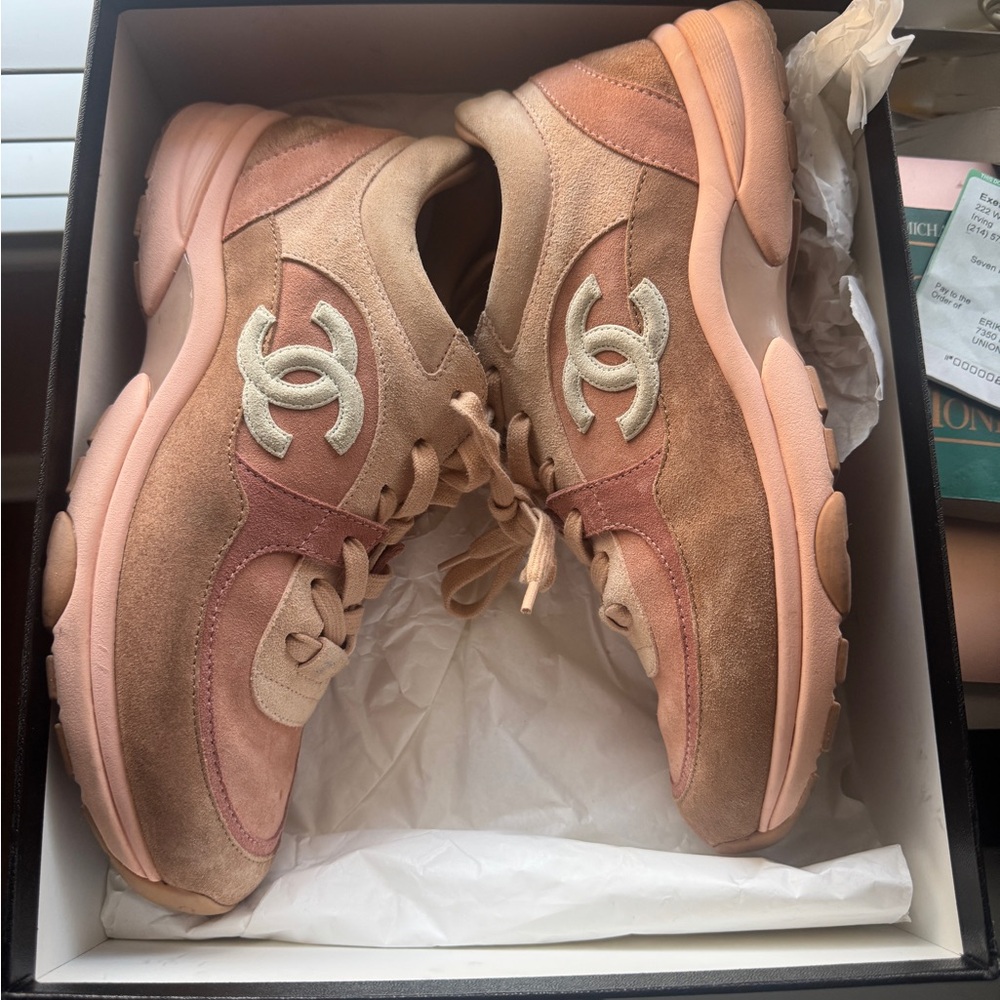 CHANEL Women's Beige and Pink Sneakers